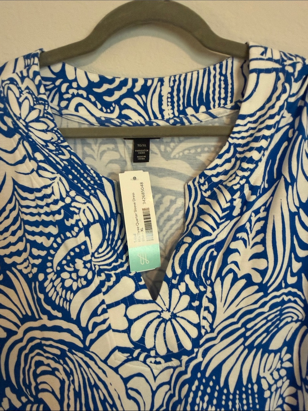 Tribal Blue and White Printed Mini Dress - Picture 2 of 5